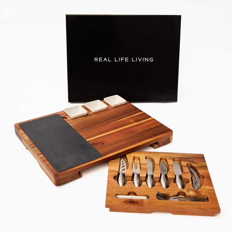 Real Life Living Premium Large Charcuterie Board Gift Set. Acacia Wood